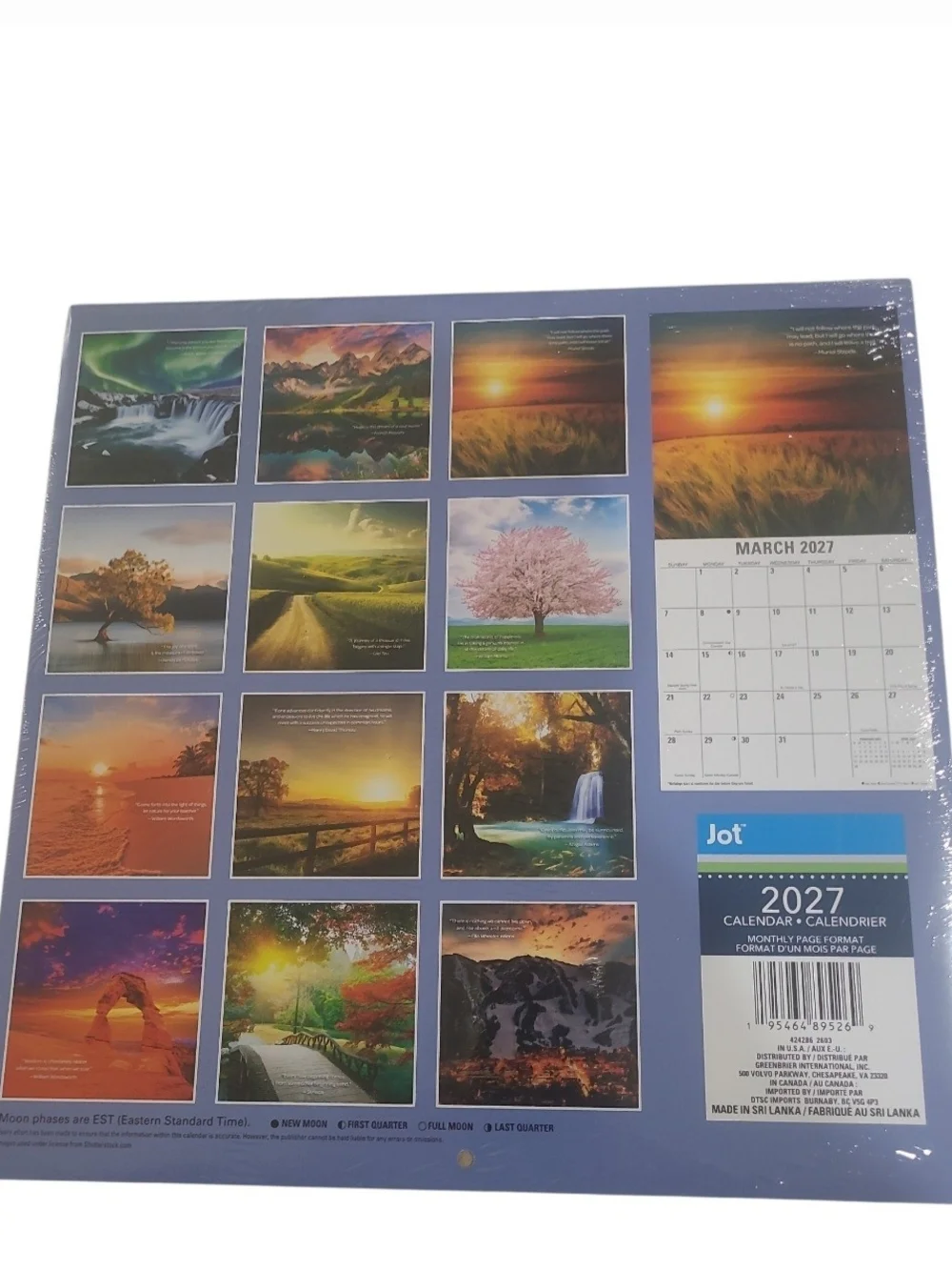 Inspirational Quotes 2027 12-Month Wall Calendar - Blue and Tan